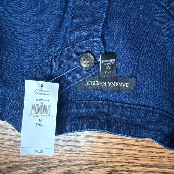 Banana Republic Blue Denim Sleeveless Button-Up Top Utility Shirt Size M Tall - Picture 3 of 3